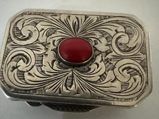 Elegant Vintage Sterling Etched Coral Pill Box