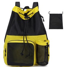 Large Mesh Drawstring Backpack with Shoe Bag, Durable Swimming String Sack wi...