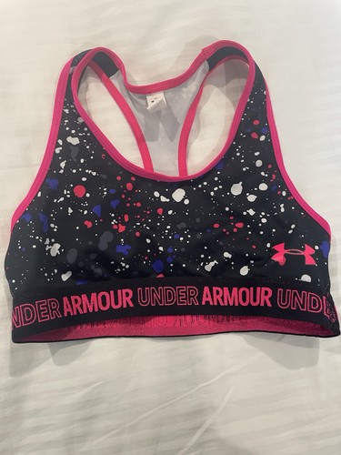 Under Armour Sports Bra Girls Youth Medium Black Pink Multicolor Athletic Strap