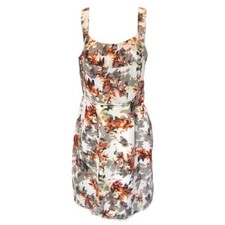 Banana Republic Floral Sheath Dress White Orange Grey Square Neck Sleeveless 0