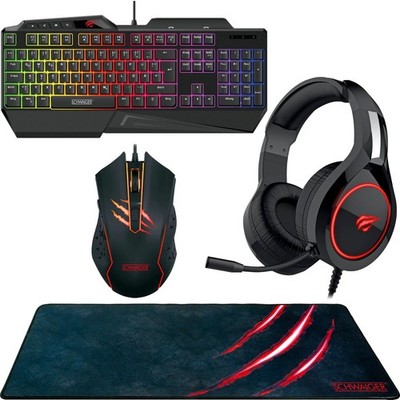 Schwaiger Gaming PC Bundle Headset + Tastatur + Maus + Deskpad Mauspad XXL LED