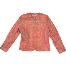 Anne Crimmins UMI Collections Silk Blazer Jacket 8 Coral Pink Paisley Vintage