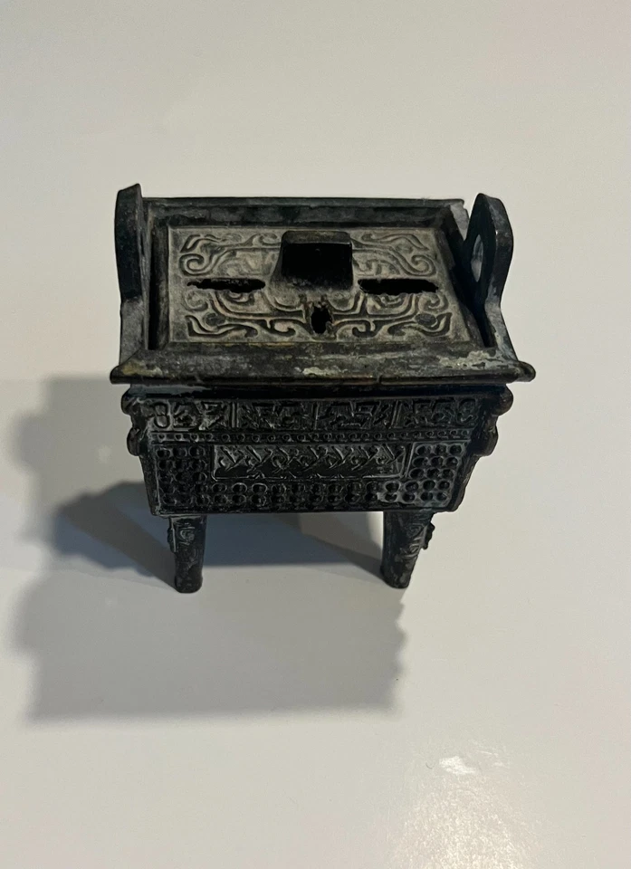 ¡VINTAGE! Quemador de incienso incensario bronce miniatura chino ding colmillo caldero Foto 2 de 4