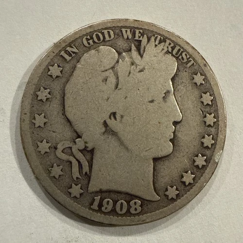 1908-D BARBER SILVER HALF DOLLAR  ~ GOOD ~ NICE COIN ~ 90% SILVER