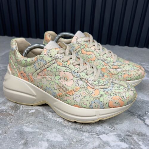 Gucci Liberty Rhyton sneaker floreale tela muticolor pelle 7 US o 37 EUR - Foto 3 di 10
