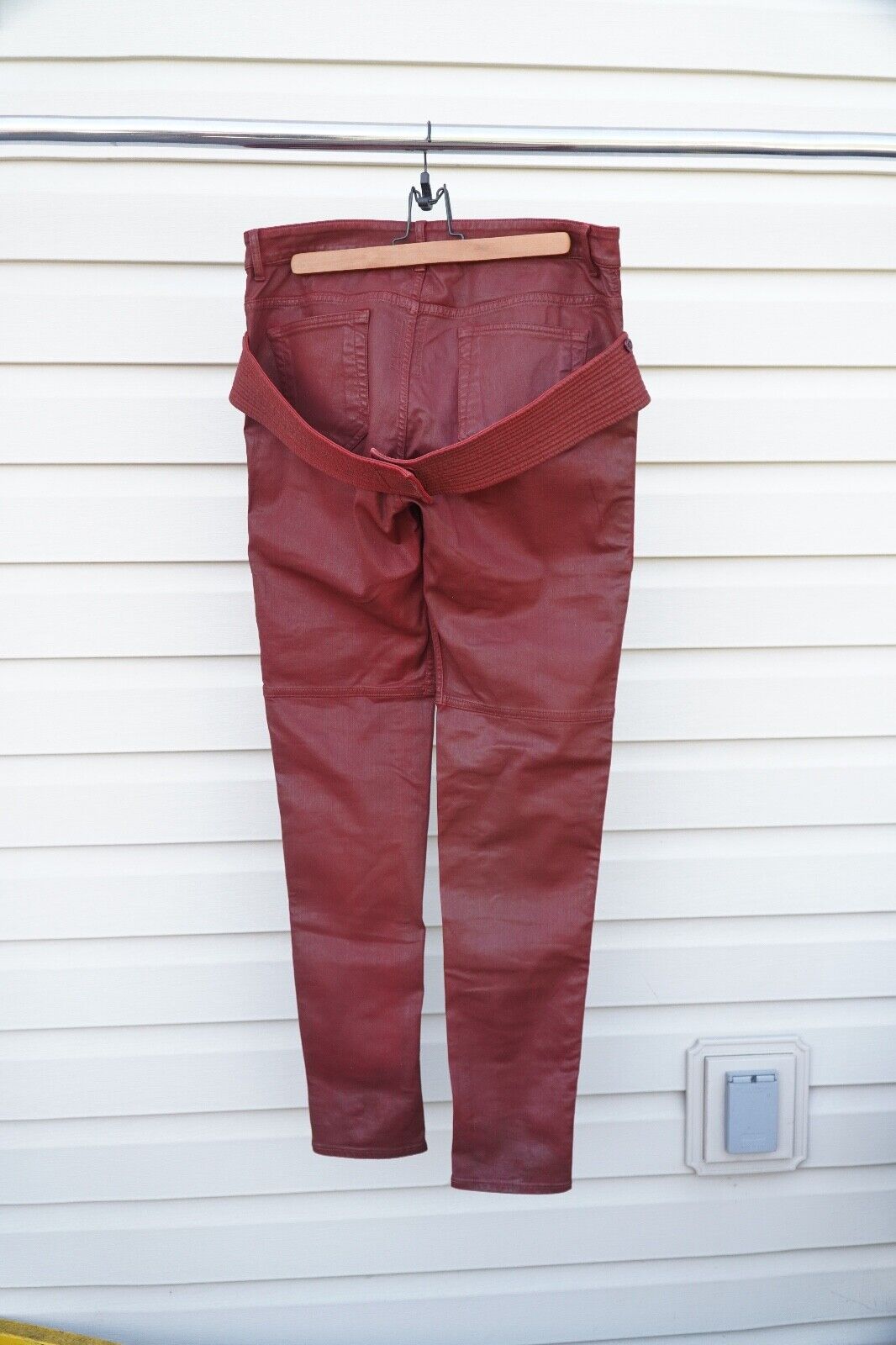 Rick Owens SS21 Creatch Waxed Cargo Pants Dark Cherry Red 