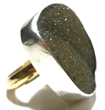 SARA LENART KAZMER STERLING SILVER GOLD FILLED DRUZY QUARTZ MODERN ESTATE RING