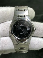 Festina Men's Black Dial Date Stainless Steel Watch New Battery Installed Gift