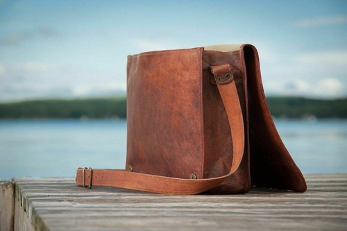 IPAID Full Flap Vintage look Brown Leather r Laptop Satchel 11" Shoulder Bag - 第 6/9 張圖片