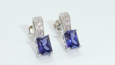 Damen Ohrringe Sterling 925 Silber weißer Saphir & Baguetteschliff Tansanit