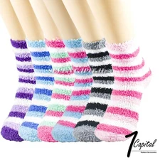 Lot 3-12 Womens Winter Soft Warm Non Skid Cozy Fuzzy Home Socks Slipper Striped