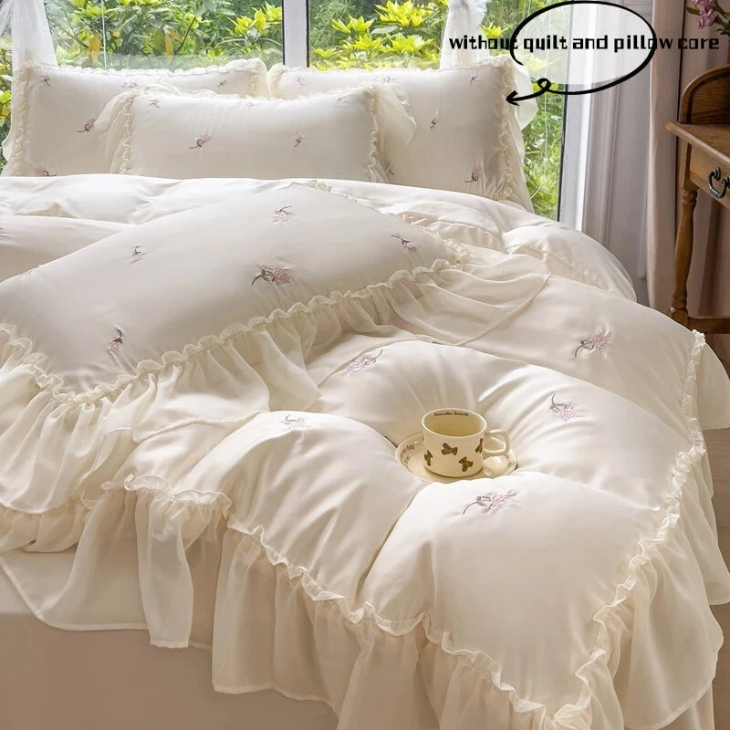 Conjunto de roupa de cama bordado floral 3 peças capa de edredom fronha sem lençol roupa de cama - Imagem 2 de 4