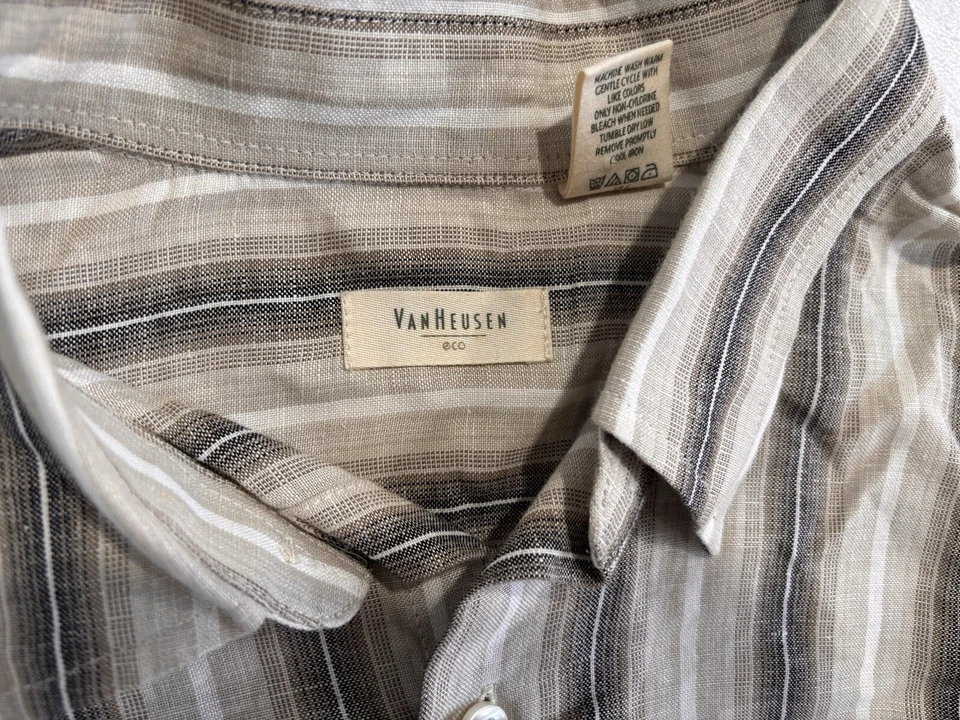 Van Heusen платье рубашка мужская льняная смесь в полоску размер L (16-16 1/2), 5GW1N1059 - Изображение 2 из 4