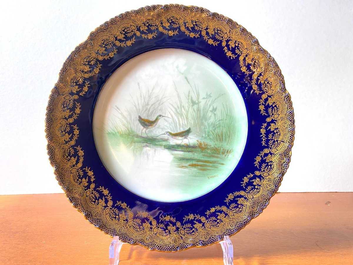 Haviland France Wildlife Plates set, signed, Cobalt blue,gold