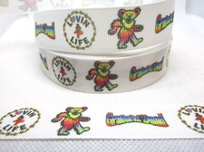 Grateful Dead Dancing Bears 1" Grosgrain Ribbon YOUR CHOICE 5 or 10 Yard Music