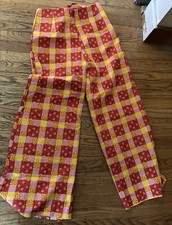Unfinished Flared Pants, Gingham Patchwork, Red, Yellow Orange, Vintage, Small