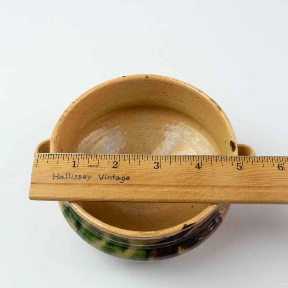 Antiguo cuenco de cerámica de esponja de gres primitivo con asas esmalte rojo marrón Foto 2 de 4