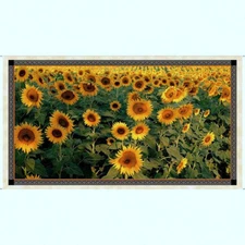Artworks Sunflower Fields Sun Flowers Floral Cotton Fabric QT Digital 24" Panel