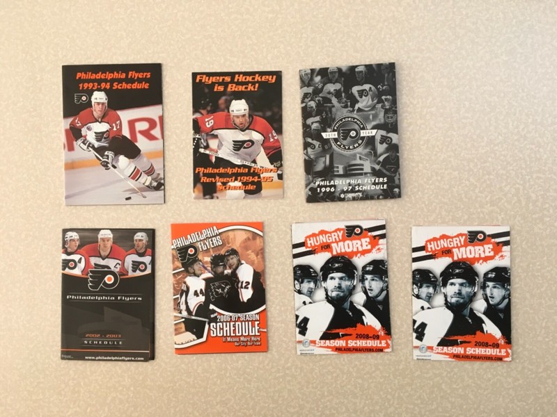 Philadelphia Flyers schedule lot of twelve 1993-94,94-95,96-97,02-03,06-07,08-09