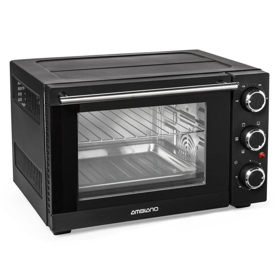 AMBIANO Mini Backofen 1200W Pizza Umluft Miniofen Ofen Garraumvolumen 15 L Timer