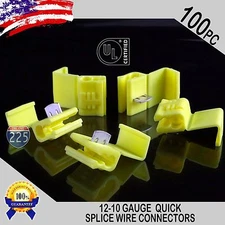 100 Pack 12-10 Gauge Yellow Quick Splice Tap Wire Connectors Terminals UL TAIWAN