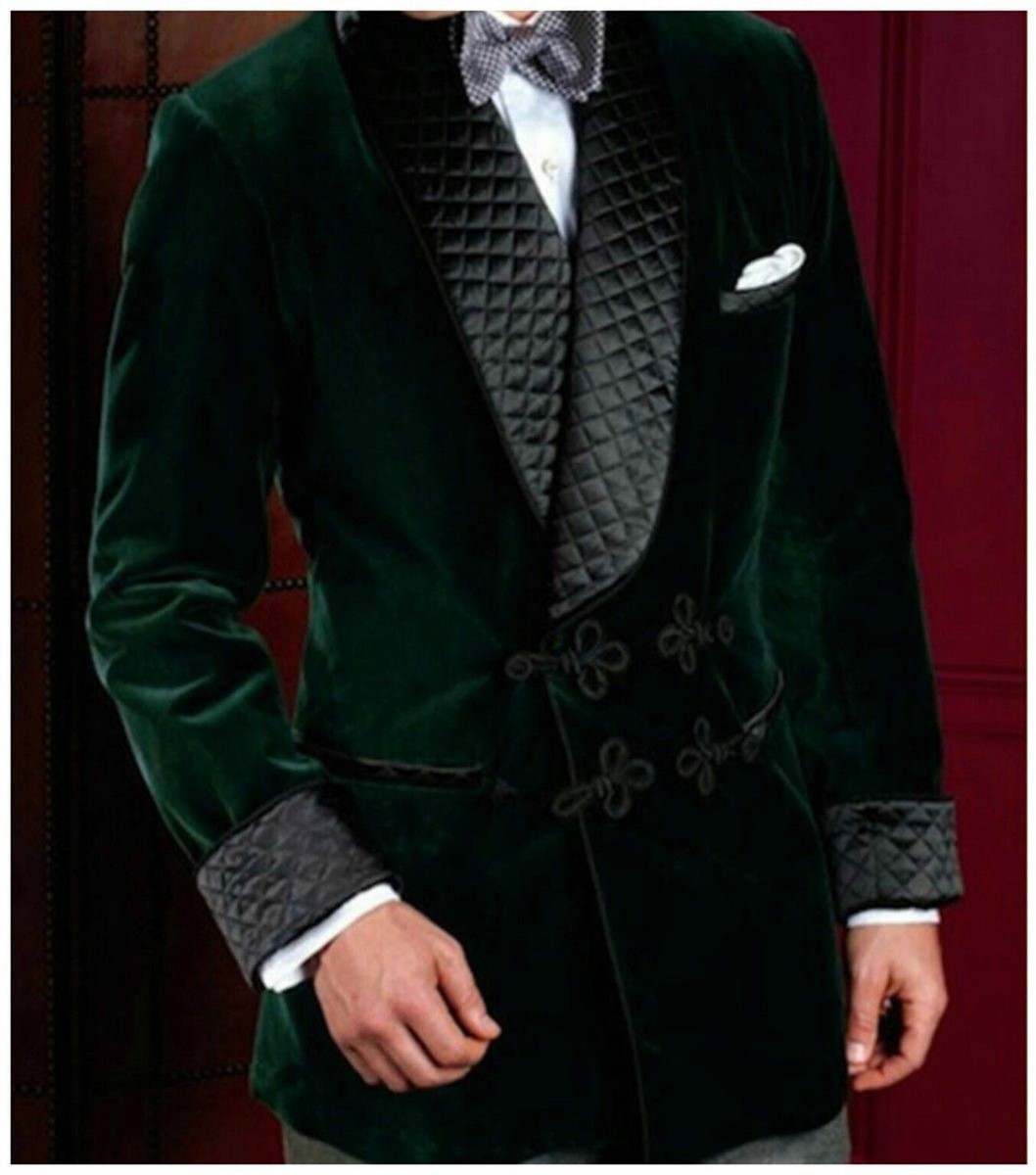 Men Green Smoking Jacket Blazers Elegant Luxury Stylish Designer Party Wear  coat