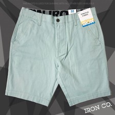New NWT IRON CO. Men's Stretch Waist Flat Front Shorts Spearmint Blue I435801