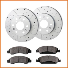 Front Drilled And Slotted Brake Rotors and Brake Pads For 2WD 4WD 4X4 Chevy GMC