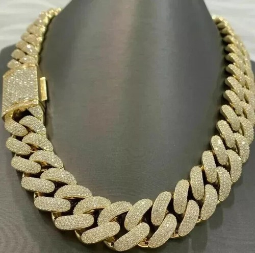 18mm Cuban Link Chain Necklace 28Ct Round VVS1 Moissanite 14K Yellow Gold Plated