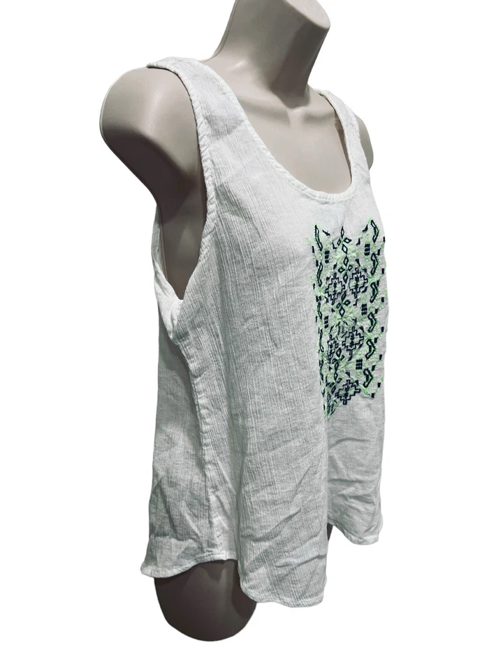 Top Bobbie Brooks Mujer XL Blanco Sin Mangas Bordado Frontal 100% Algodón Foto 3 de 4