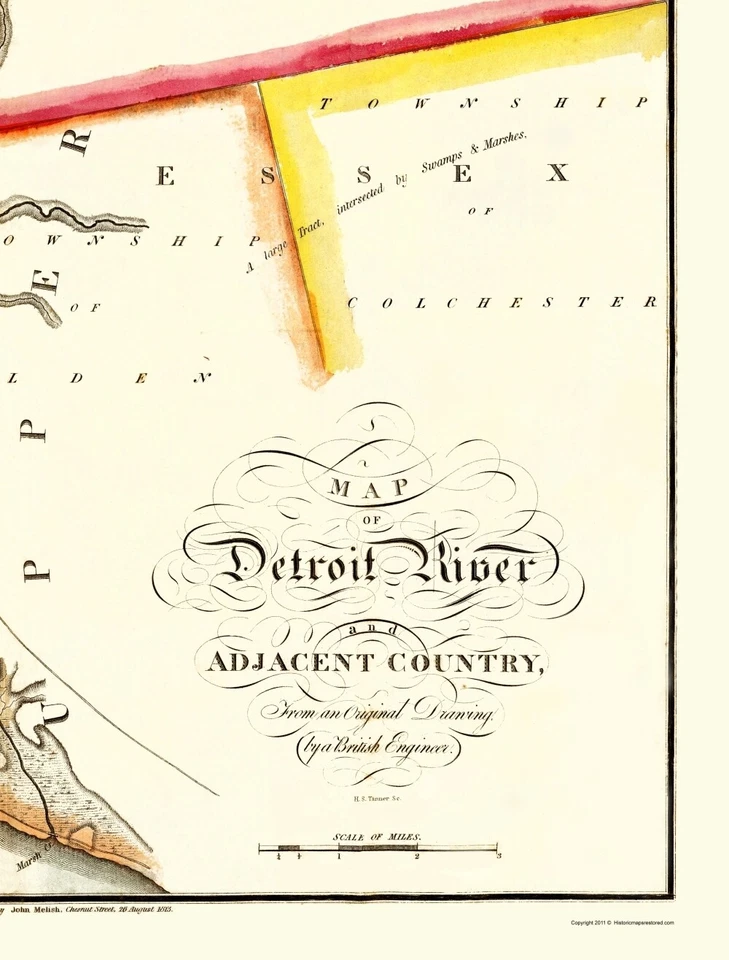 Mapa náutico histórico - Áreas adyacentes al río Detroit - Melish 1813 - 23 x 30,24 Foto 3 de 4