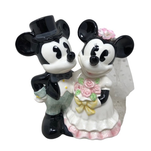 Disney Mickey & Minnie Mouse w/ Veil Bride and Groom Wedding Cake Topper - Afbeelding 1 van 12