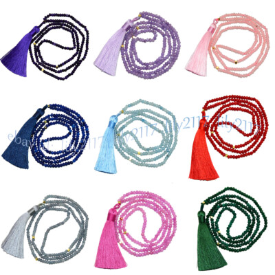 Faceted 2x4mm Multiple Gemstone Rondelle Beaded Tassel Pendant Necklaces 28-48''