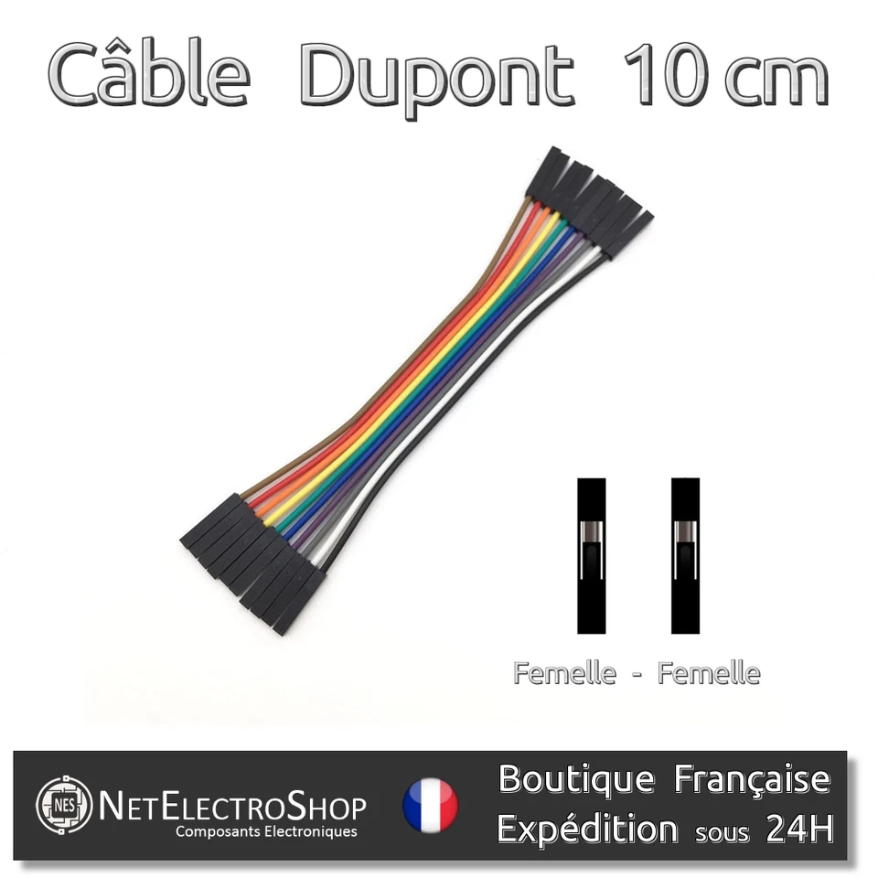 10x Cables Dupont 10cm Femelle/Femelle pour BreadBoard Arduino, Raspberry Pi