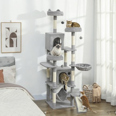 Kratzbaum, 192 cm großer mehrstöckiger Katzenturm für Indoor Kätzchen