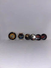 NASA Vintage STS Pins Lot Of 6 Different Sized Space Pins Details On Back Of One