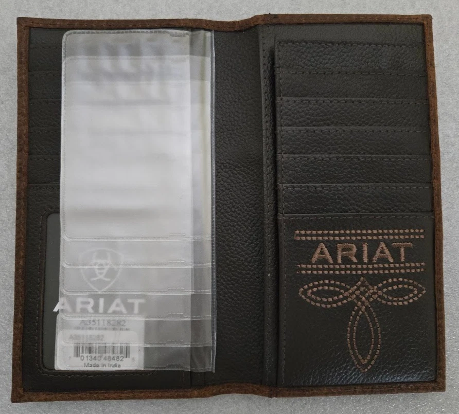 Cartera de rodeo de cuero para hombre Ariat marrón #35118282 con logotipo de escudo pequeño Foto 4 de 4