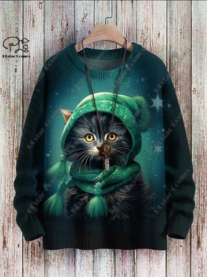 New Animal Series 3D Printing Retro Cute Cat Art Print Authentic Ugly Sweater Wi