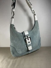 VTG Y2K COACH 5033 Hamilton Soho Blue/Teal Suede Flap Shoulder/Hobo Bag Zip