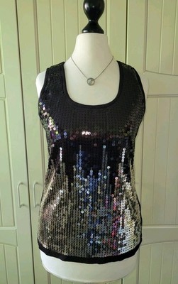 Damen Top elegant schwarz, goldene und schwarze Pailletten Gr. S