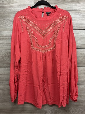 NWT Torrid Womens Plus Size 2 2X 18/20 Red Boho Embroidered Gauze Top