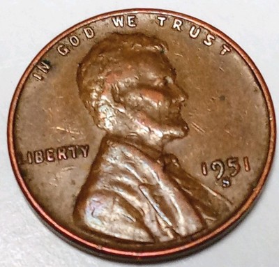 1951 S Lincoln Wheat Cent Free Shipping