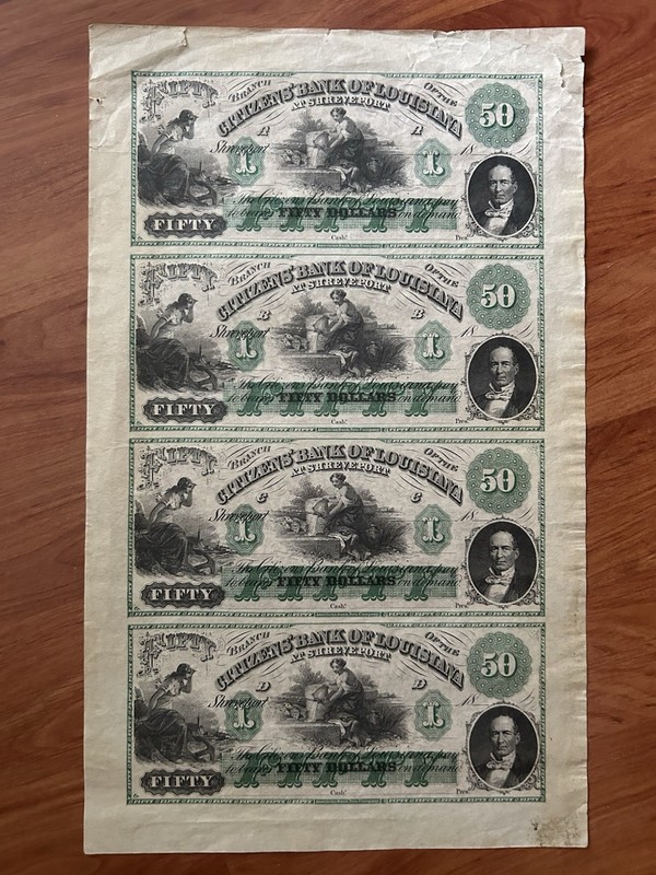 UNITED STATES 1860's Citizens' Bank Of Louisiana, New Orleans - $50 Dollars In U