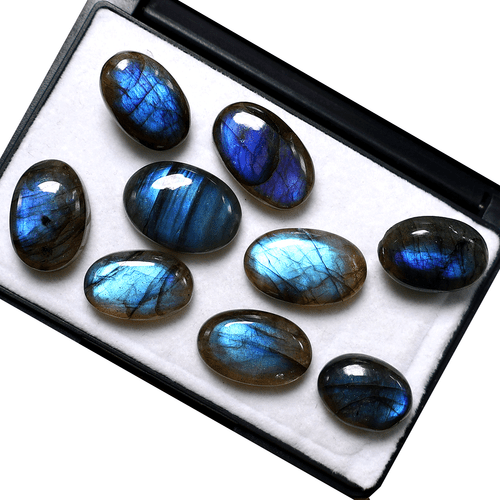 9 Piezas Piedras Preciosas Cabujón Ovalado Labradorita Natural Azul Fuego Alta Calidad 15mm-19mm - Imagen 3 de 10