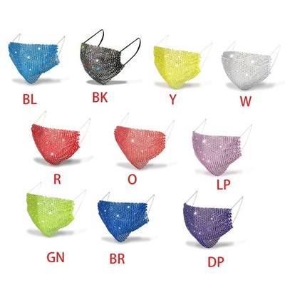 Rhinestones Mesh Mask Crystal Masquerade Face Cover Adjustable Earlo