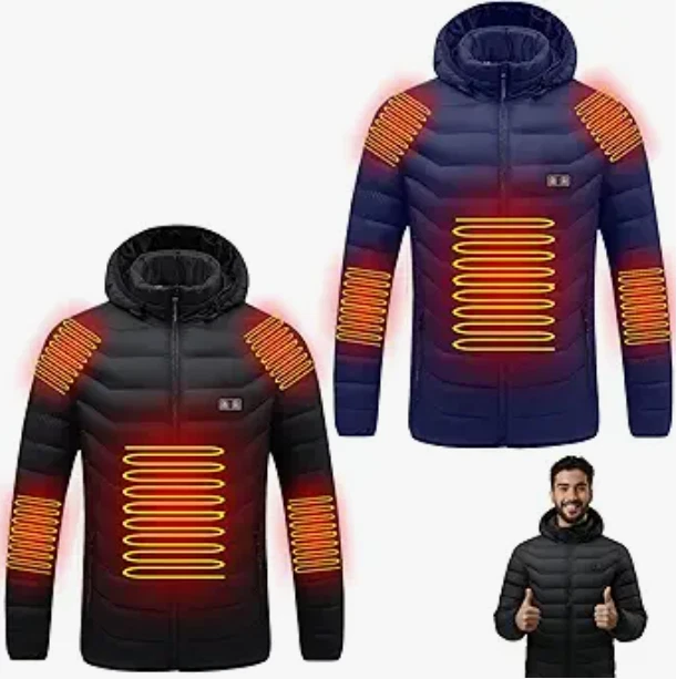 2 Mens Large USB Heated Jackets (Blue & Black) Electric Thermal Coat, No Battery