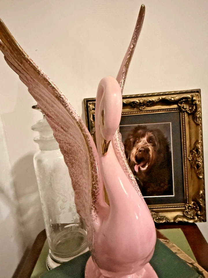 Vintage California Originals Pink Swan Figurine 14” Gold Trim Mid-Century Glam - Image 3 of 4