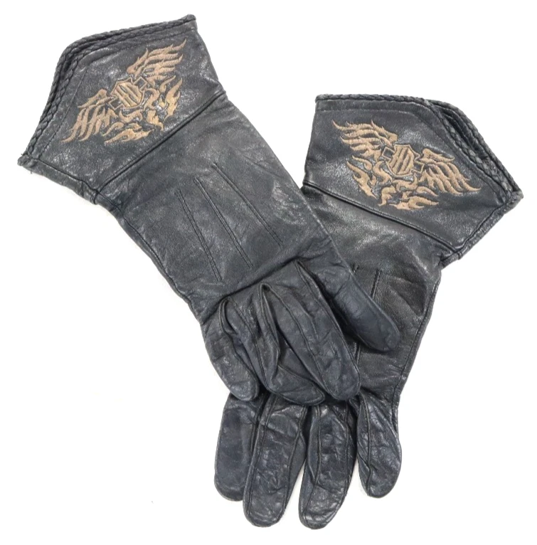 harley davidson gloves L black leather gauntlet vintage padded h-d eagle bar vtg