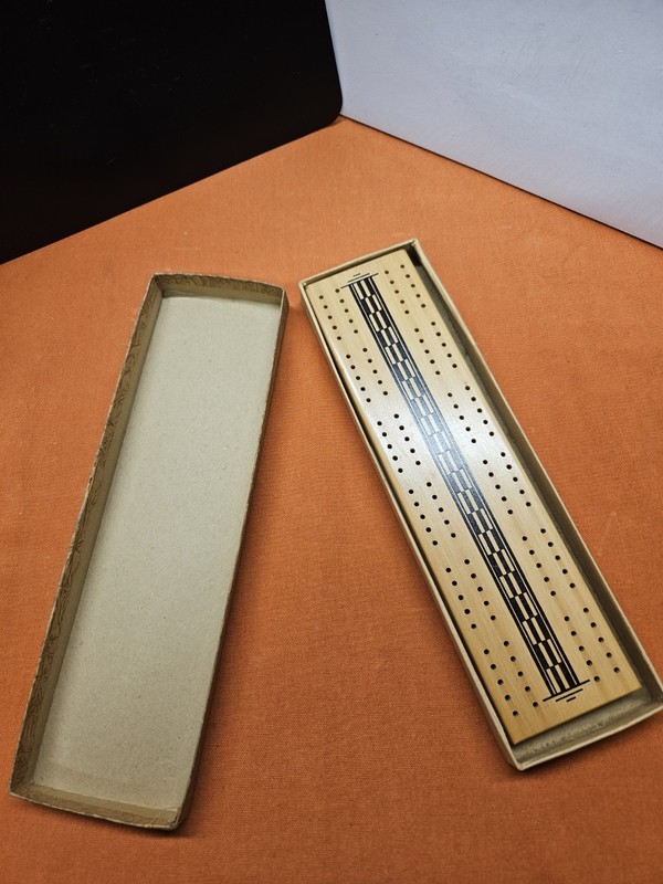 Vintage Art Deco Style Wooden Rottgames Cribbage Board w/Original Box
