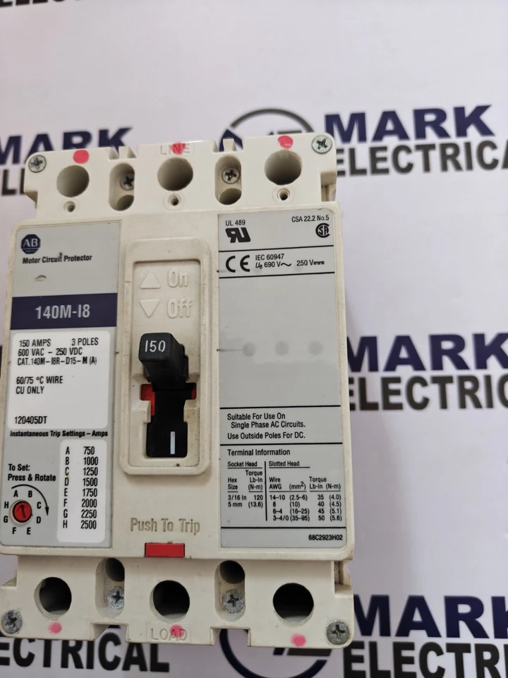 140M-I8 ALLEN BRADLEY CIRCUIT BREAKER 150A 140M-I8R-D15-M(A) 600VAC-250VDC - image 3 of 4